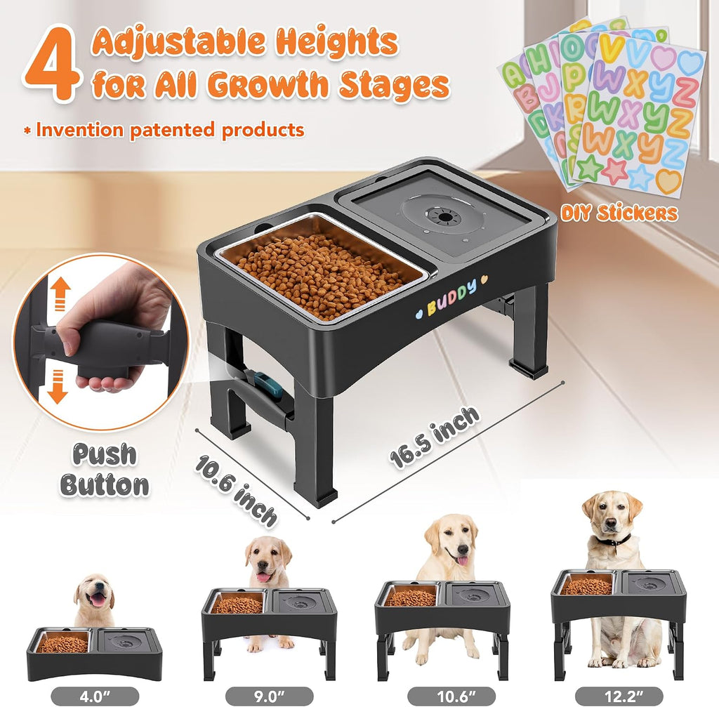 3-in-1 Elevated Dog Bowls with 4 Height Adjustable Raised Stand