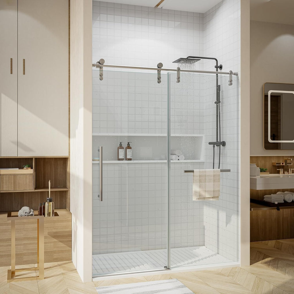 Frameless Shower Door 56-60" W x 76" H, Glass Shower Door with 5/16" (8mm) Clear SGCC Tempered Glass