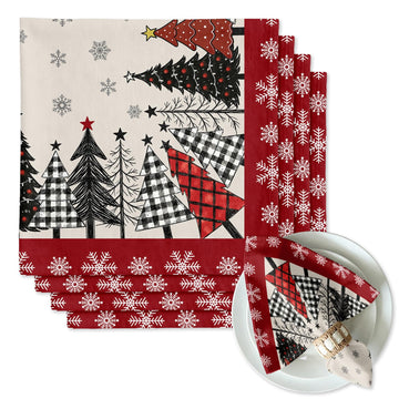 Buffalo Plaid Christmas Tree Cloth Napkins Set of 4, 18x18 Inch