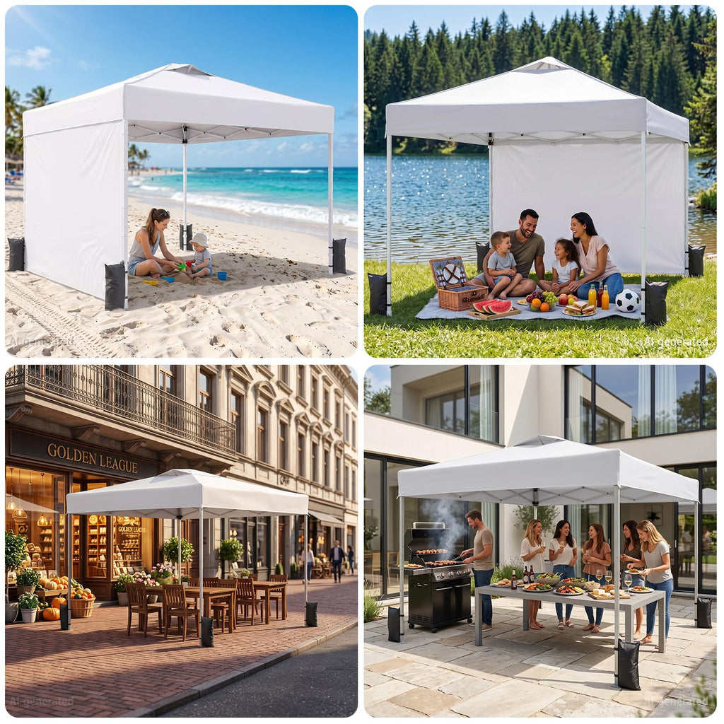 10x10 Pop Up Canopy Tent with One Push Setup, 3 Adjustable Heights, White