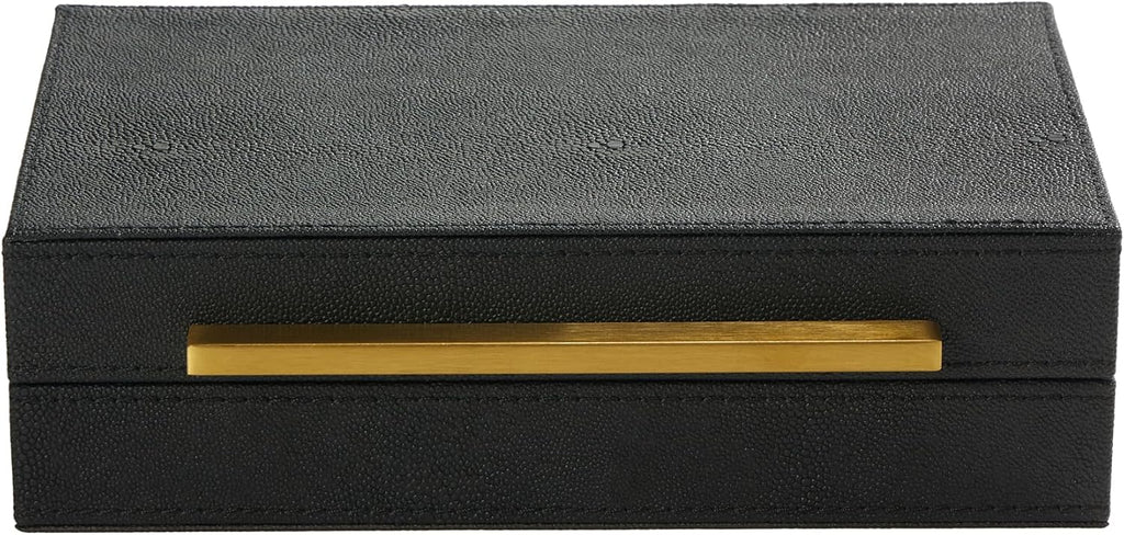 Sagala Black Decorative Shagreen Box With Gold Handle, Keepsake Box Jewelry Organizer Box, Faux Leather Storage Box