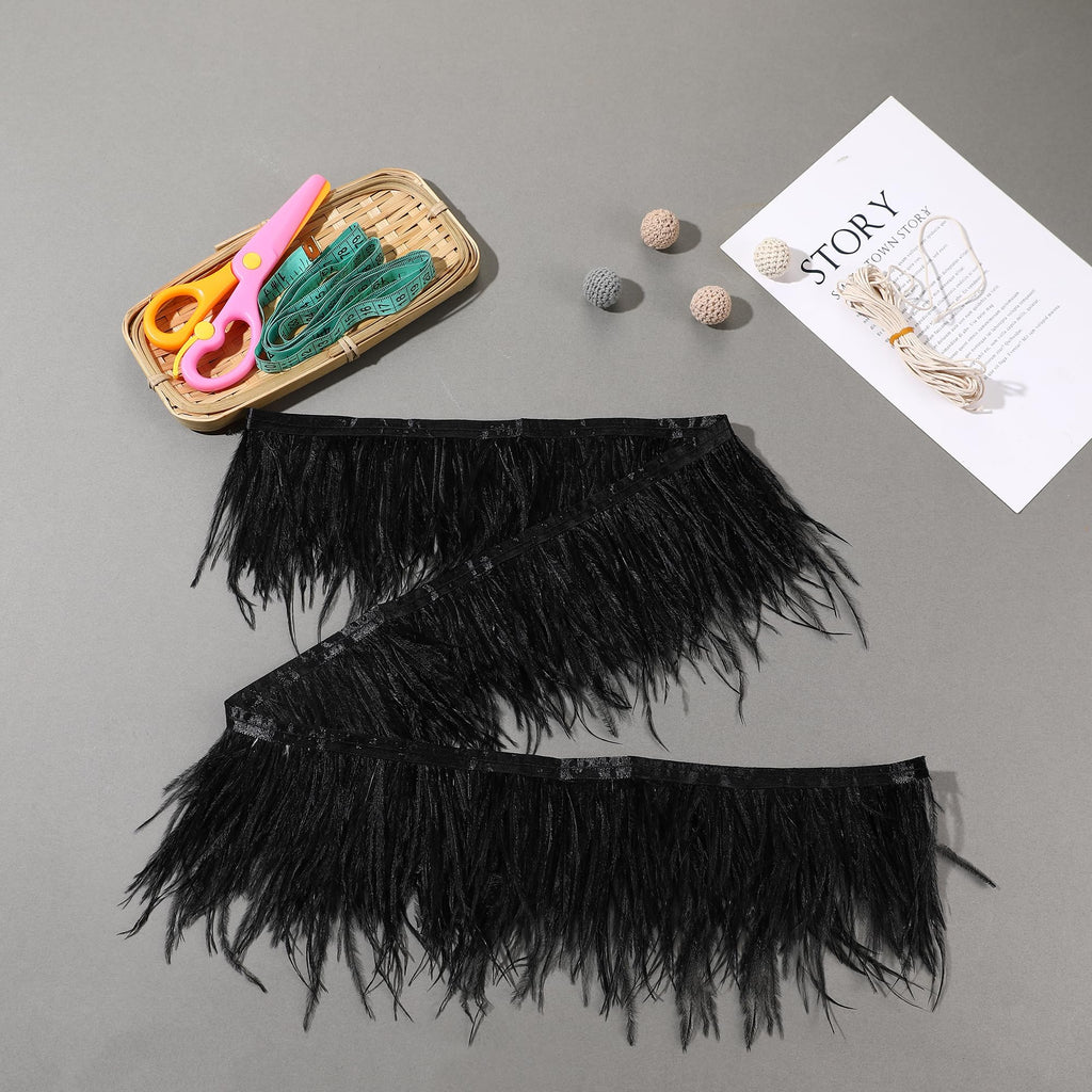 Black Ostrich Feather Trim, 4 Inch 2 Yards