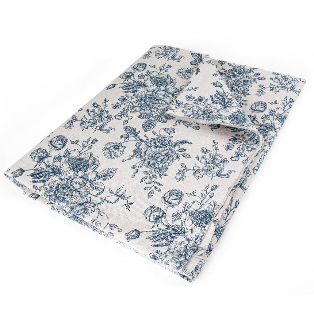 Linen Blue Floral Fabric 2 Yard 60 Inch Width