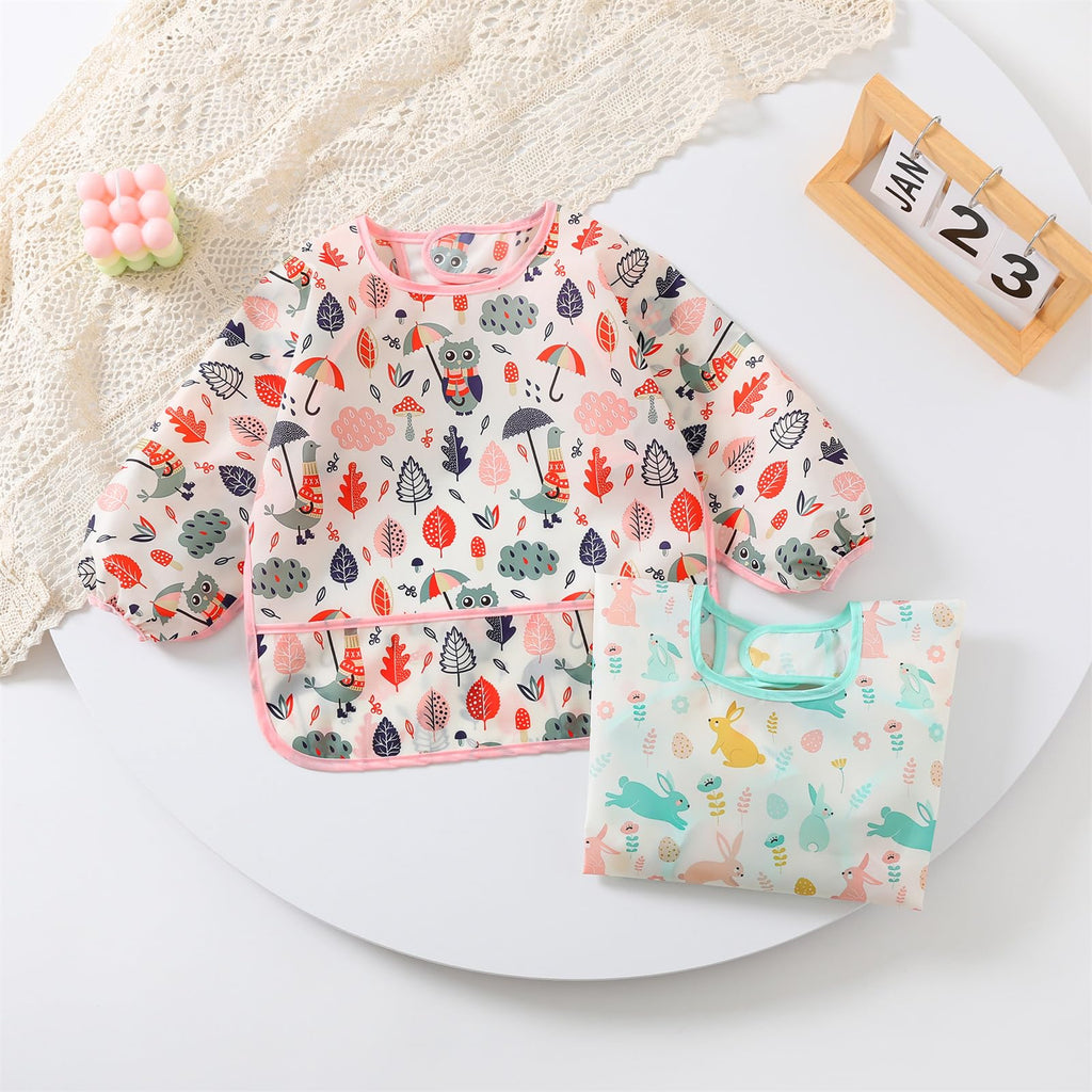 3 Pcs Waterproof Long Sleeves Baby Bibs Weaning Smock Bib 3-30 Months