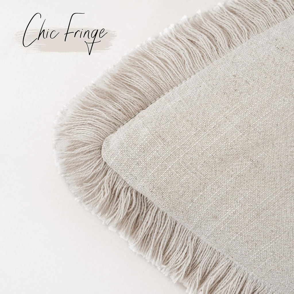 Set of 2 Decorative Linen Fringe Throw Pillow Covers Cozy Boho Farmhouse Cushion Cover with Tassels Soft Accent