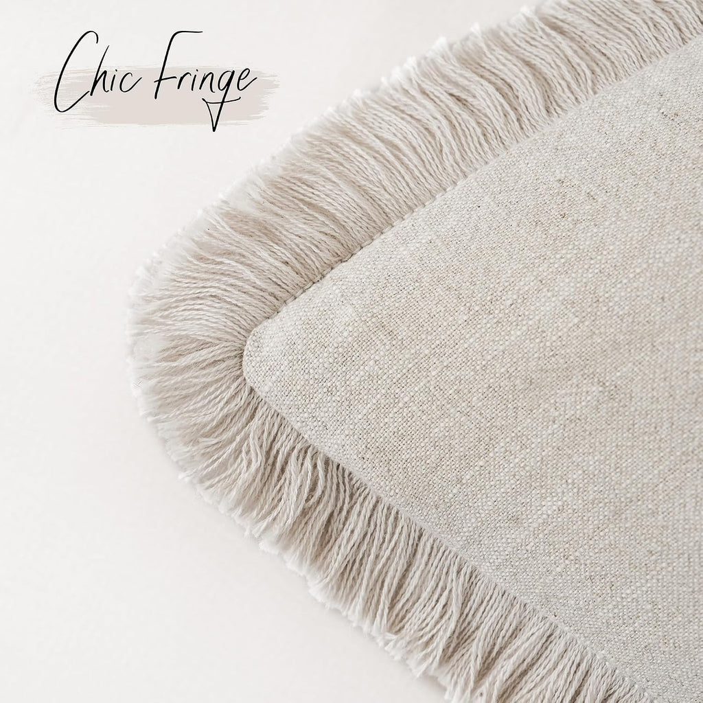 Decorative Linen Fringe Lumbar Throw Pillow Covers Cozy Boho Farmhouse Cushion Cover with Tassel Soft Accent