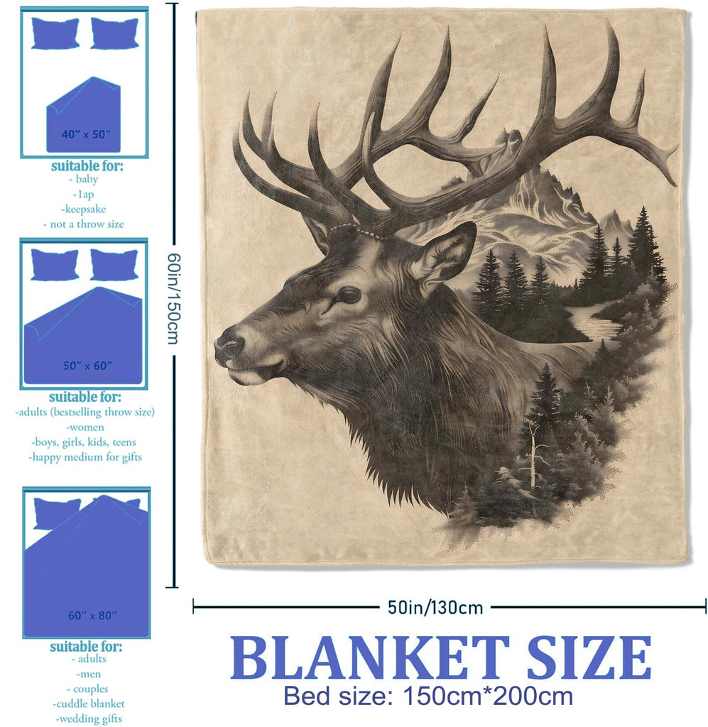 Majestic Elk Throw Blanket 60x80 Inch, Wilderness Themed Blankets for Lodge or Cabin Decor, Detailed Elk with Forest