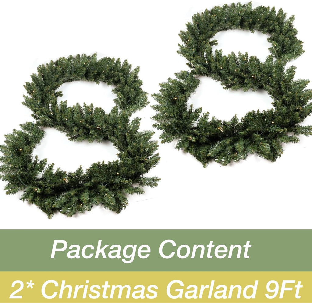 Christmas Garland 18 Ft by 12 Inch Prelit Fraser Fir Xmas Garland with 100 LED Lights, Lush and Classics Green Style