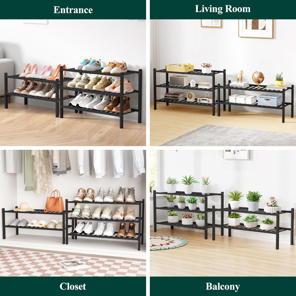 Bamboo Shoe Rack for Closet, 4 Tier - 26.77" Wide, Black