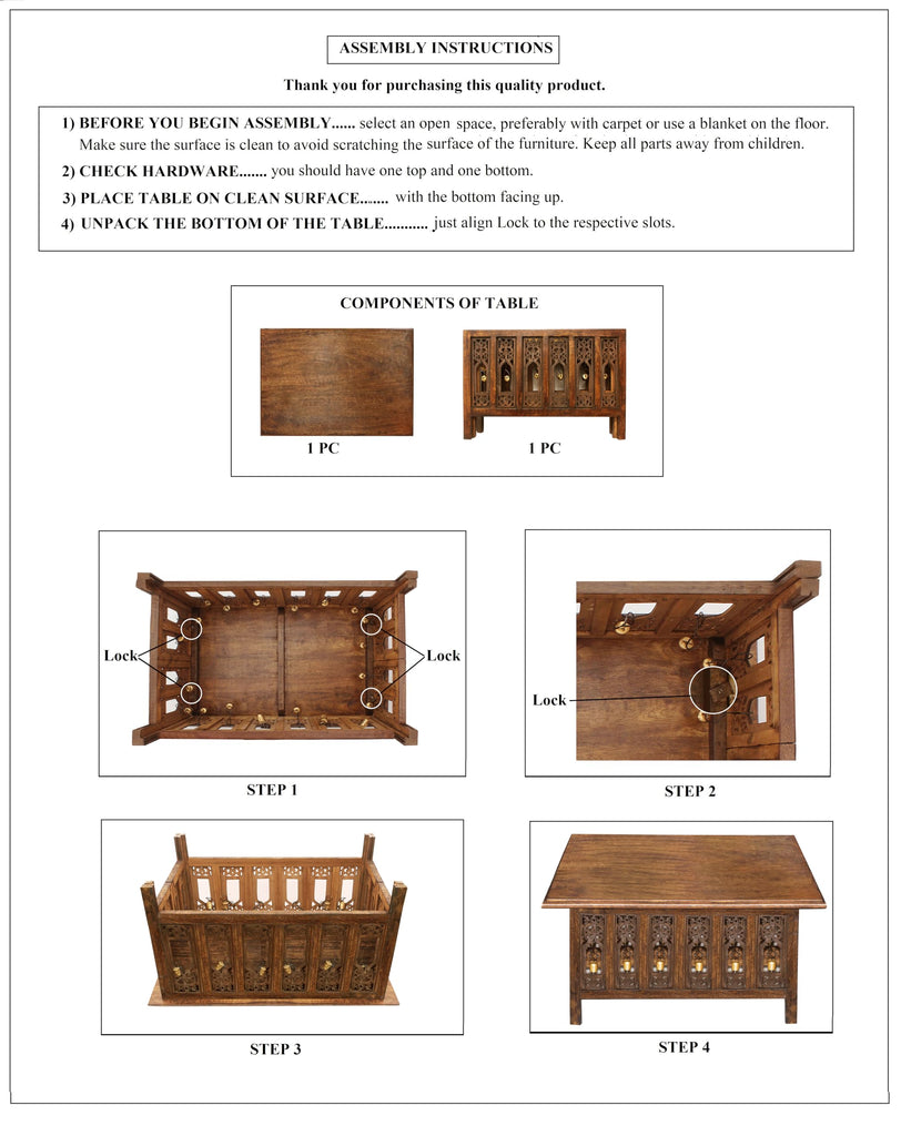 Solid Wood Coffee Table - Hand Carved Decorative Center Table