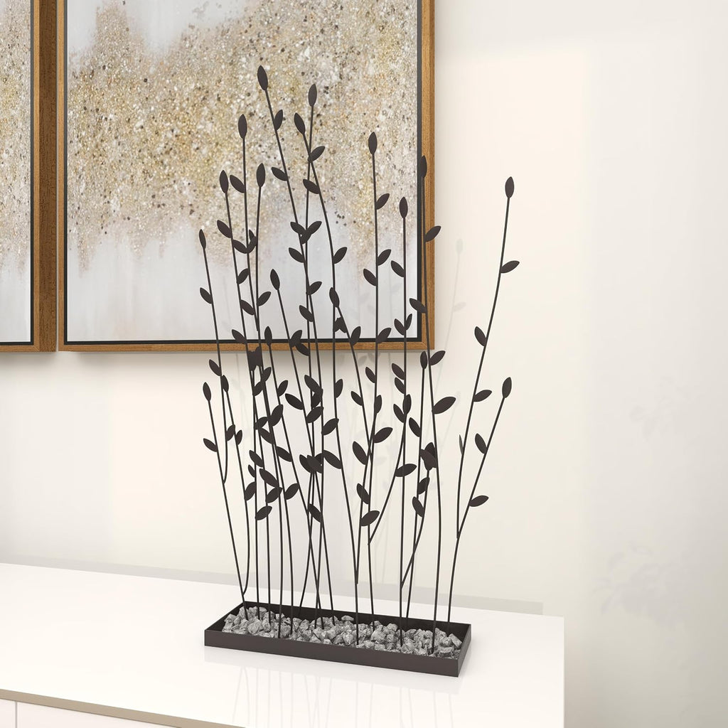 79 Metal Floral Decorative Sculpture Home Decor Statue with Loose Stones, Accent Figurine 14" x 5" x 31", Black