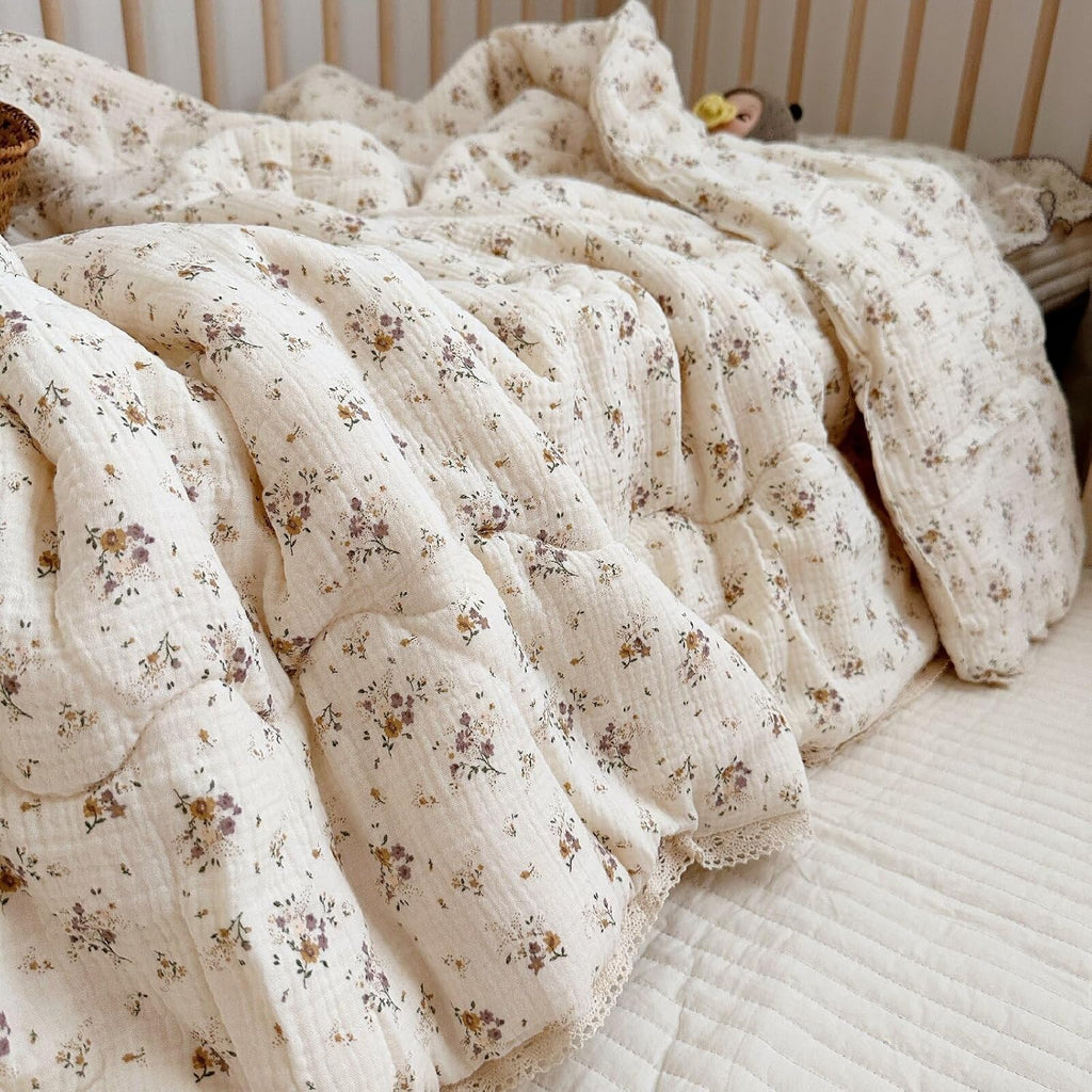 Muslin Baby Quilt for Girls Boys Quilted Blanket 2 Layers Gauze Cotton Baby Blanket Nursery Bed Blanket Shower Gift