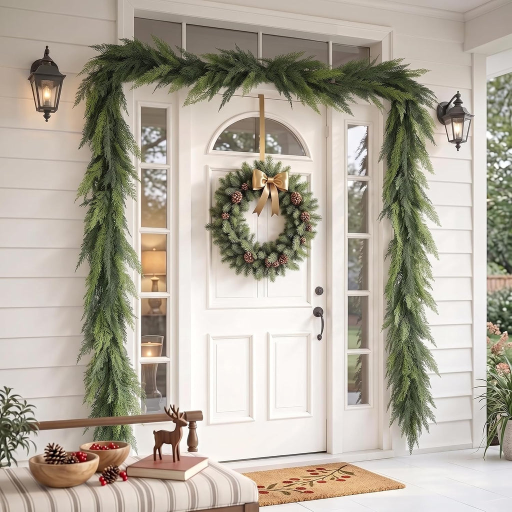 9 FT 1Pcs Prelit Realistic Faux Pine Cedar Garland for Christmas Decor Home