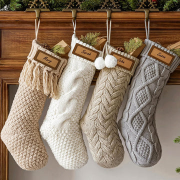 Personalized Knitted Christmas Stockings: 4 Pack 18 Inch Cable Knit Christmas Stockings, Cozy Hanging Xmas Stockings - Set of 4