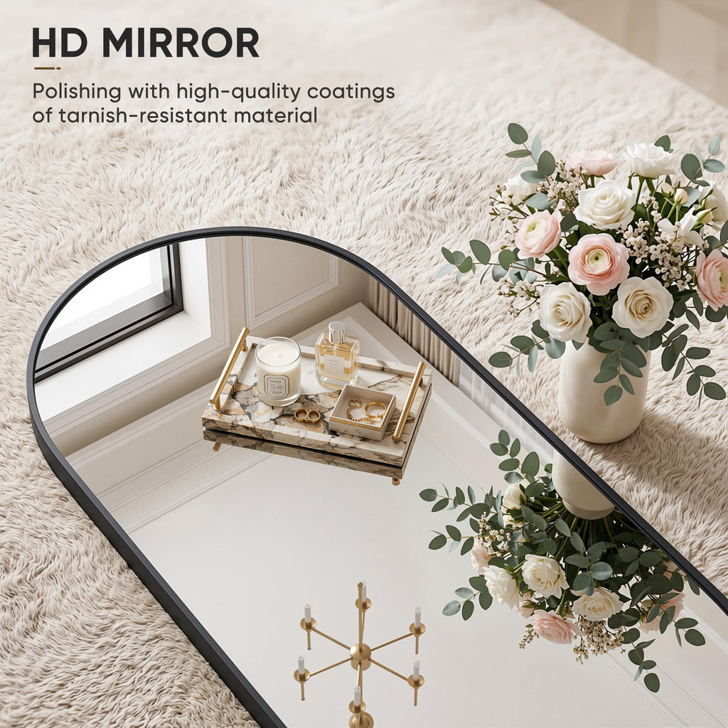 56"x14" Full Length Mirror, Over The Door Mirror, Black