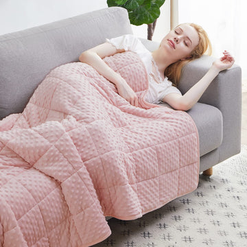 Weighted Blanket Twin 12lbs for Adult(48"×72", Pink) Breathable Soft Minky Weighted Throw Blanket for All Season, Heavy
