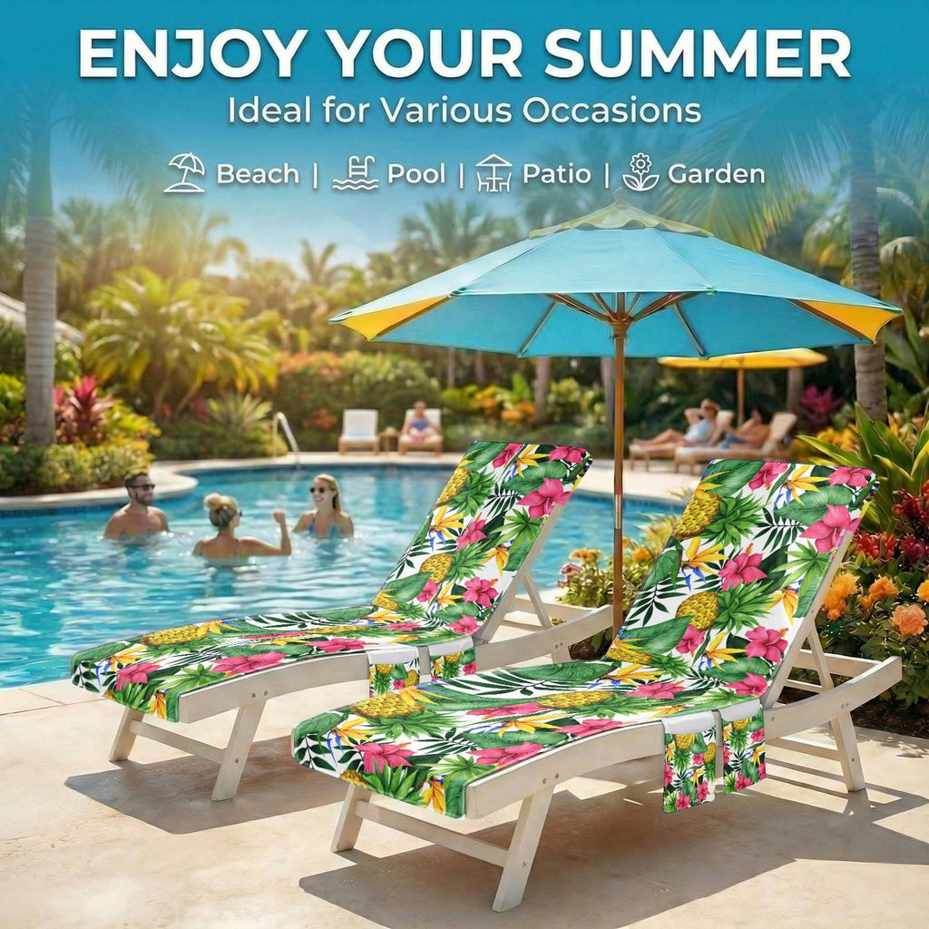 Lounge Chaise Towel Covers, Tropical Pineapple, 2 Pack, 85 X30In
