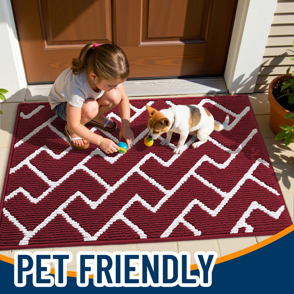 Front Door Mat 32x20, Low-Profile Easy Clean Doormat, Burgundy