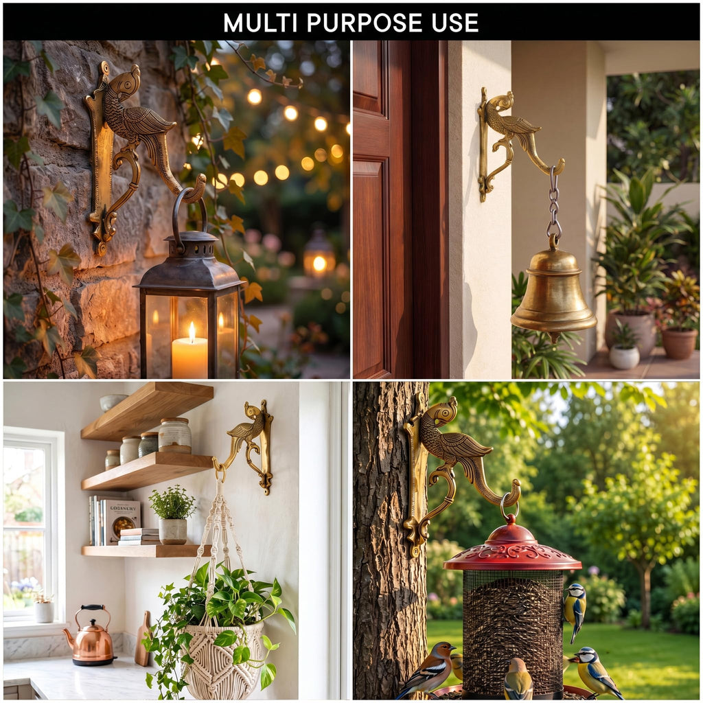 Brass Gold Decorative Peacock Wall Bracket Plant Hanger Hooks