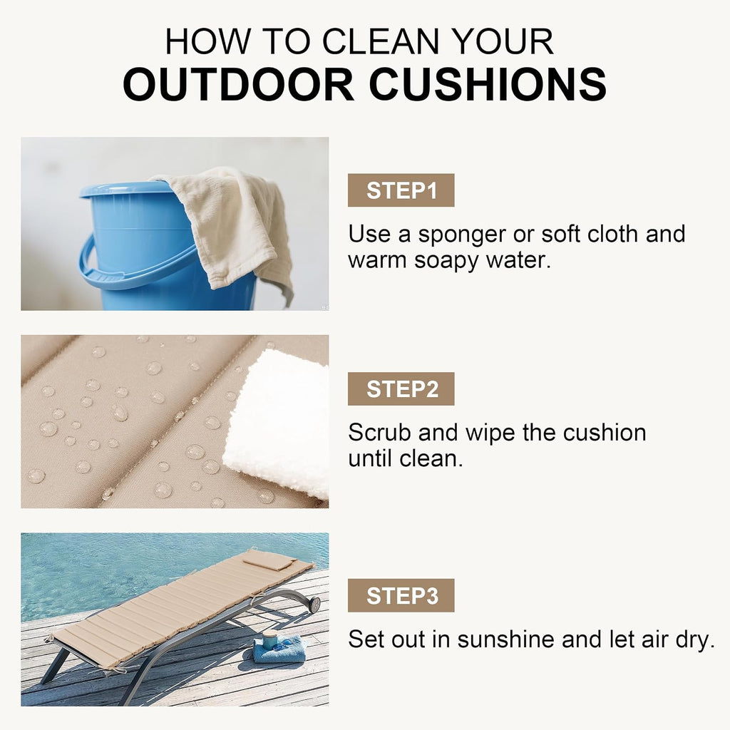 Foldable Chaise Lounge Cushions Outdoor with Headrest, 71"x21" | 2pcs Lightweight Pool Lounge Chair Cushions, Water