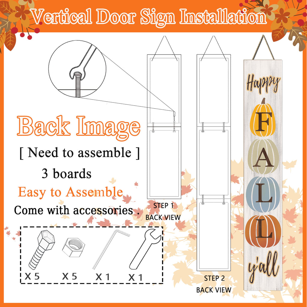 Happy Fall Y'all Porch Sign 47" Autumn Pumpkin Front Door Welcome Sign Vertical Standing Wooden Sign For Garden Home