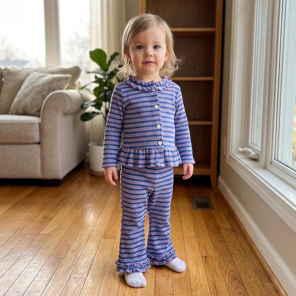 Toddler Baby Girl Fall Outfit Ruffles Shirt Flared Pants Set