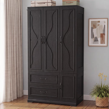 Armoire Wardrobe Closet with 4 Doors and Drawers, Black