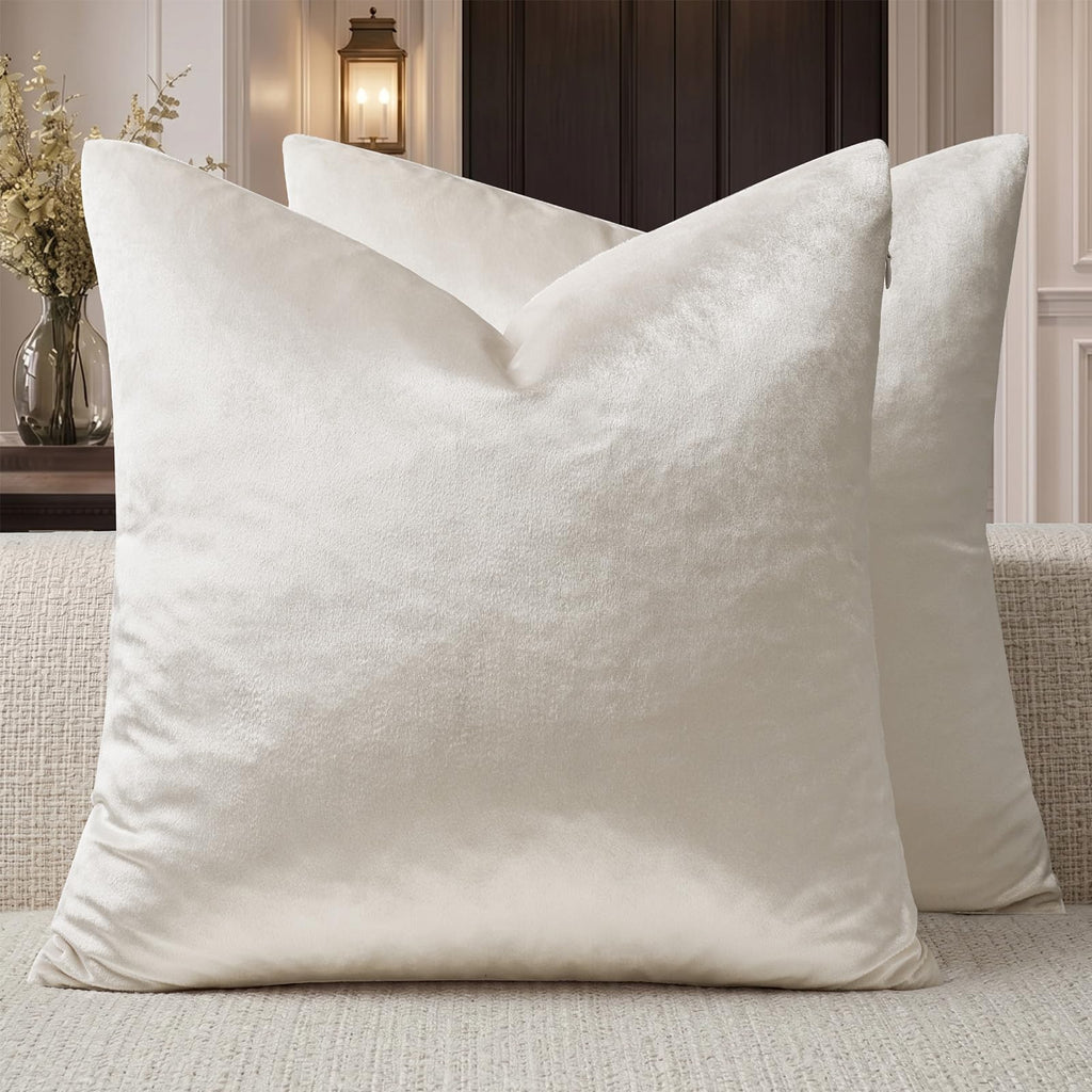 Velvet Pillow Covers 26x26 Decorative Pillows Pack of 2 Ivory
