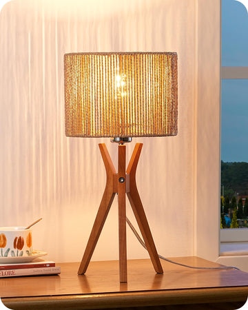 17.5" Rattan Table Lamp, Handmade Paper Rope Woven Lampshade, E26