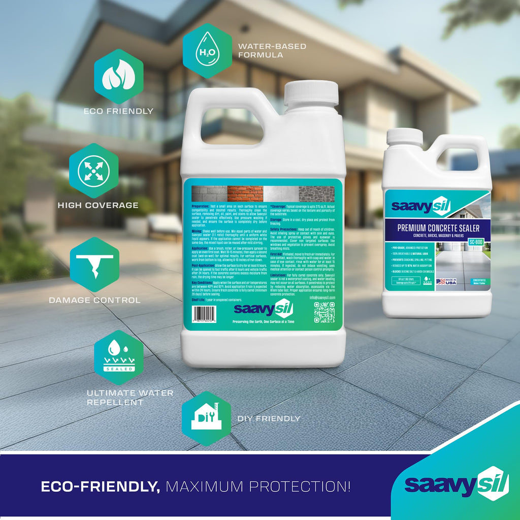 Silane Siloxane Penetrating - 64 oz Makes 1 Gallon - Water-Based Waterproof Protection for Indoor/Outdoor Concrete