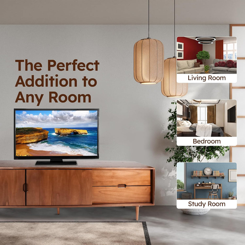BTM Mid‑Century Modern TV Stand for 55-90‑Inch TVs, Walnut Sliding Door Entertainment Center, Adjustable Shelves with