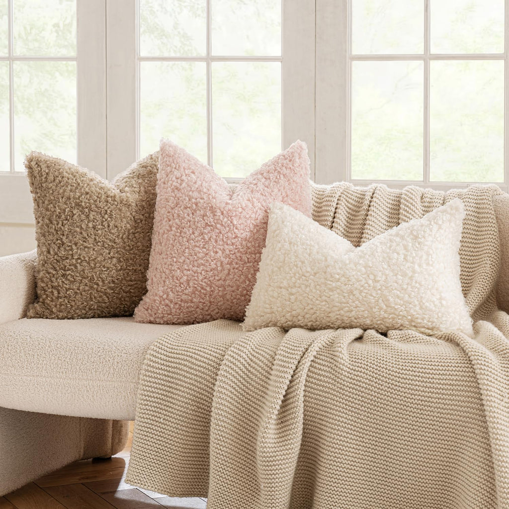 Decorative Faux Fur Pillow Covers Sherpa 18x18 Pink