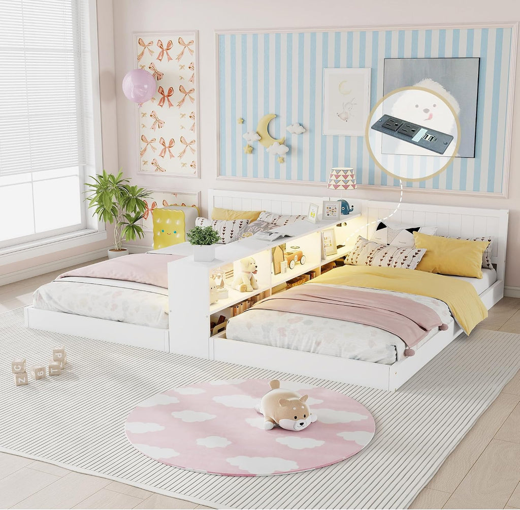 Double Wooden Floor Bed Frame, White