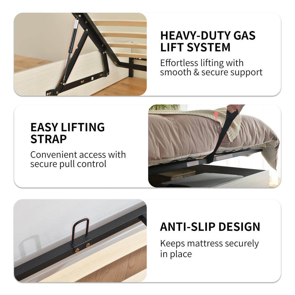King Size Lift Up Storage Platform Bed Frame, Wood Bed Frame with Metal & Slats Support, Wooden Bed Frame Without