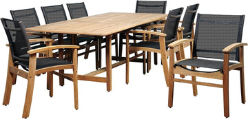 Georgetown 9 Piece Teak Extendable Rectangular Dining Set with Black Sling Chairs