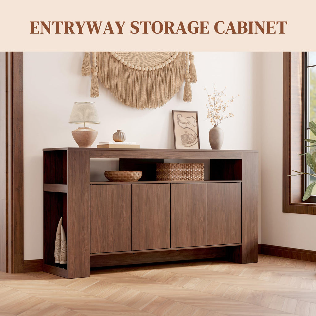 Modern Sideboard Buffet Cabinet with Open Storage & 2-Tier Side Storage
