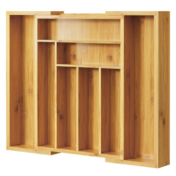 Expandable Bamboo Silverware Organizer, Large Kitchen Drawer Tray