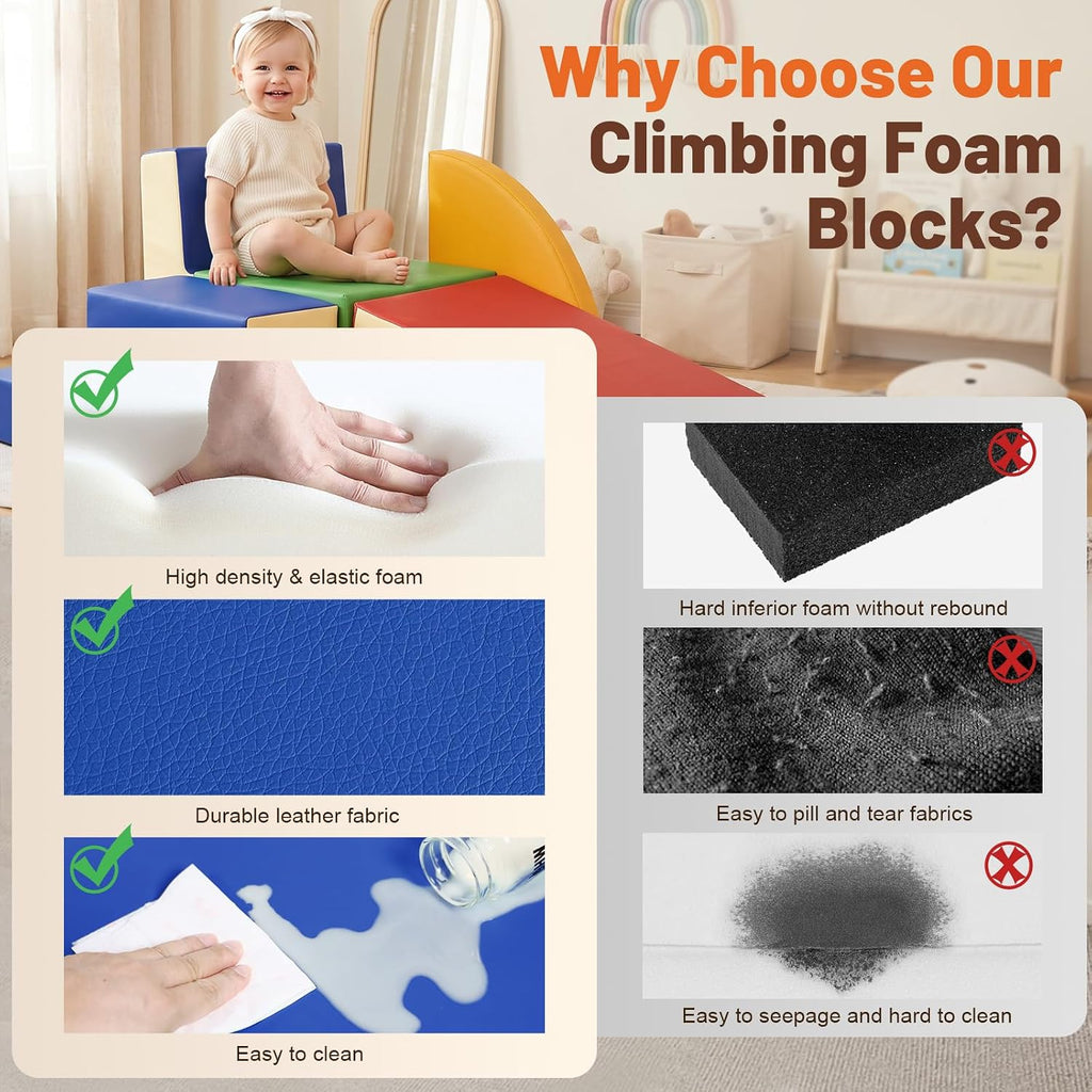 Piece Soft PU Leather Toddlers Climbing Toys, Baby Foam Climbing Blocks for Toddlers, Foam Play Gym Climber