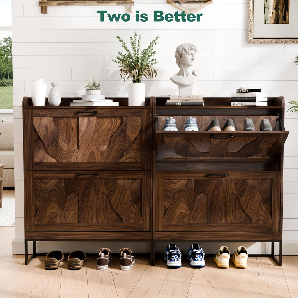 Shoe Storage Cabinet with 2 Flip Drawers, Narrow Shoe Cabinet, Freestanding Organizer Shoe Rack Cabinet for Front