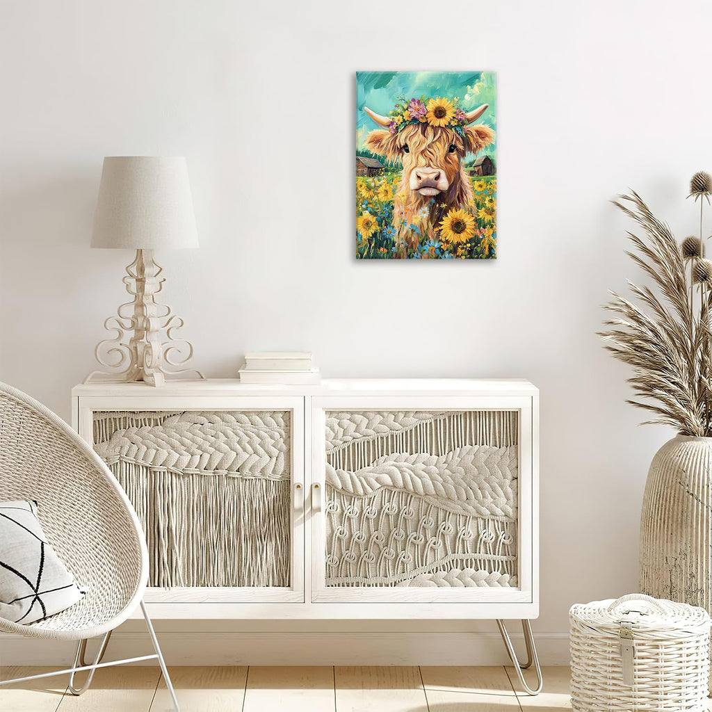 Highland Cow Canvas Wall Art Animal Painting Wall Decor Artwork 16"x24"