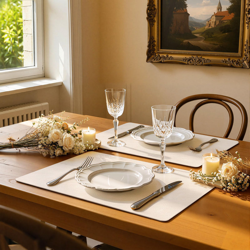 Faux Leather Vinyl Placemats Set of 6, Easy to Clean, Beige