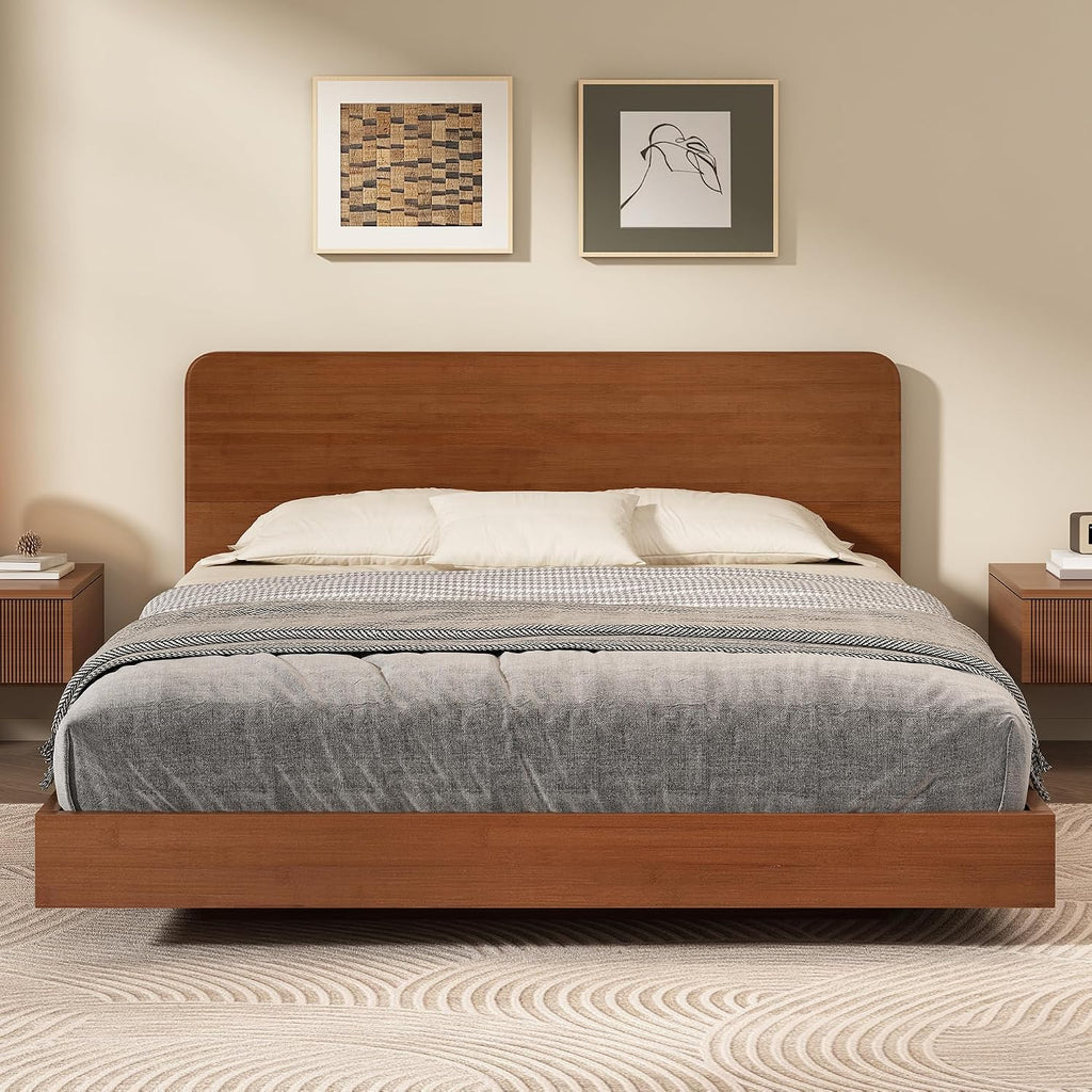 Bamboo Japanese Joinery Floating Bed Frame with Headboard