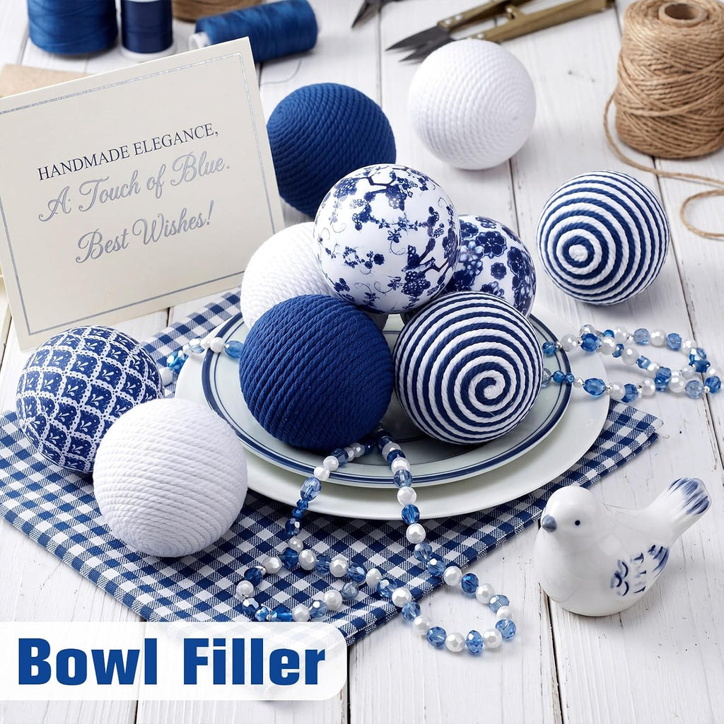 White and Blue Decorative Balls, Chinoiserie Porcelain - Set of 12