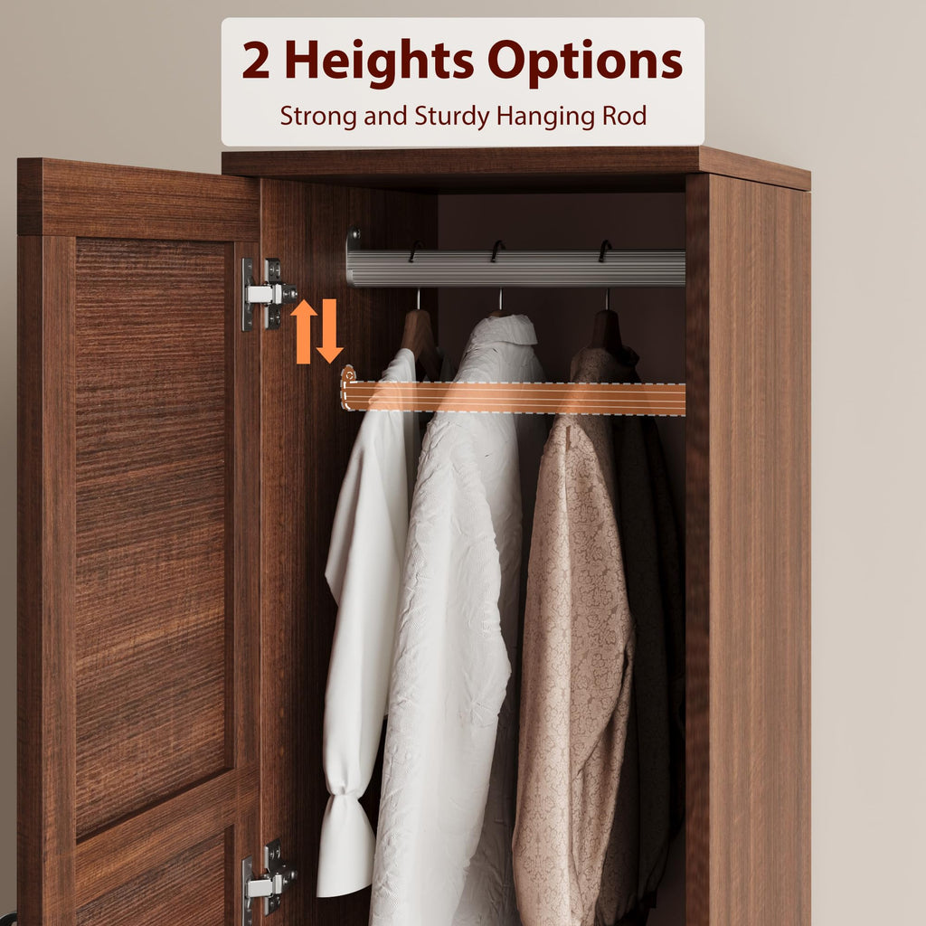 Armoire Wardrobe Closet with 2 Doors, Wooden Wardrobe Cabinet with Hanging Rod, 72 in Narrow Tall Clothing Armoire