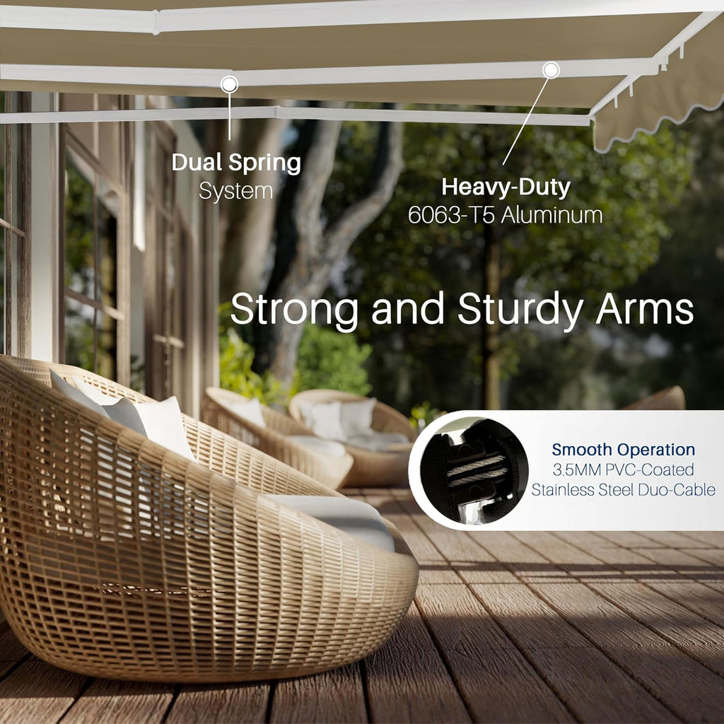 Electric Patio Awning Caribbean White Frame 12x10 Sand Beige | Retractable sunshade for decks and balconies