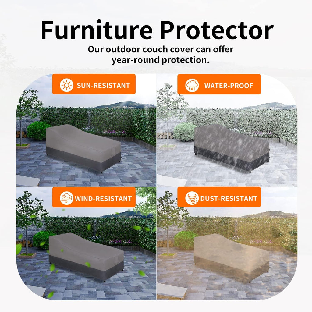 Heavy Duty Outdoor Chaise Lounge Cover, 2 Pack, Gray/Dark Gray | Waterproof Patio Lounge Chair Cover, Windproof