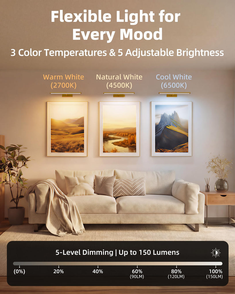 Picture Light for Wall, 4800mAh Rechargeable Wireless Remote, 16'' Dimmable Magnetic LED Art Display Light with 3