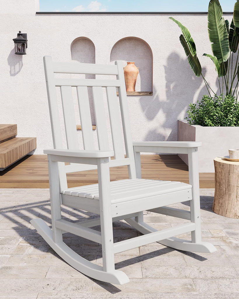 Poly Lumber Rocking Chair Outdoor Set of 4 with 2 Side Table - HDPE High Back Porch Rocker Chairs for Adults - All