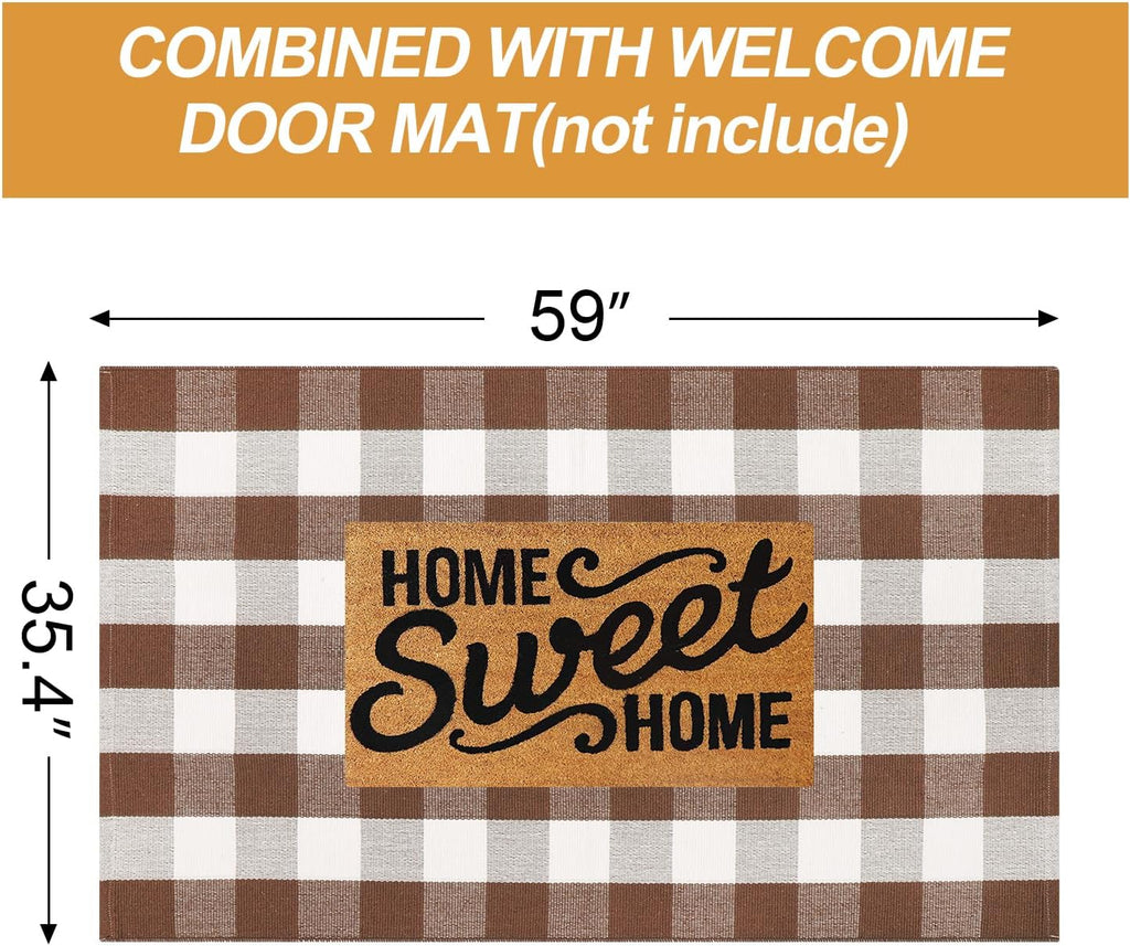 Fall Decor Khaki and White Checkered Outdoor Front Porch Rug