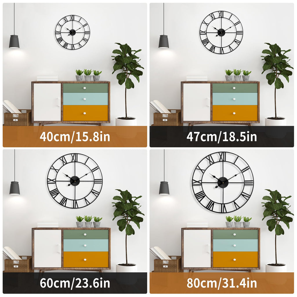 Large Wall Clock Decor - 60cm/ 24 Inches Silent Non-Ticking Metal Wall Clocks Battery Operated, Vintage Decorative
